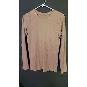 Lunya Women's Size Medium Good In Bed Long Sleeve Pajama Top Terracotta Brown